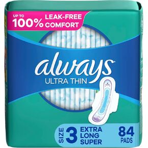 Always Ultra Thin Feminine Pads For Women, Size 3 Extra Heavy Long Absorbency, Multipack, With Wings, Unscented, 28 Count (Pack of 3)