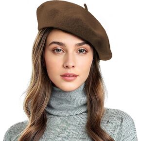 Komorebi Beret Hats for Women Black Wool French Beret Solid Color Warm Caps Girls Stylish Classic