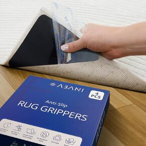 Abani Rug Gripper - Non Slip Rug Gripper for Hardwood Floors & Tiles - Keep Corners Flat - Reusable and Washable Carpet Tape - Double Sided Tape to Keep Your Rugs in Place