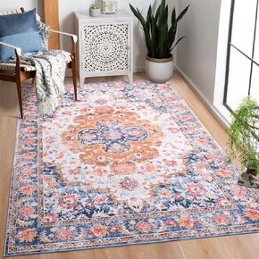 8x10 Area Rugs for Living Room, Soft Low Pile Non-Slip Vintage Floral Large Area Rug, Foldable Washable Rug, Christmas Rugs for Bedroom, Dining Room, Farmhouse, Office, Dorm(Red, 8'×10')