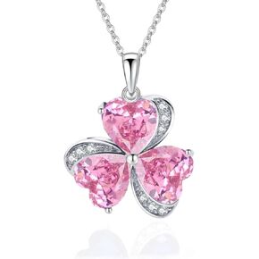 VONSSY Elegant Clover Pendant Necklace | Emerald Green Gemstone Irish Shamrock Pendant | Platinum Gold Plated Chain | Meaningful Jewelry Gift for Women Mother Girlfriend