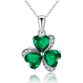 VONSSY قلادة البرسيم الأنيقة | الزمرد الأخضر الأحجار الكريمة قلادة شامروك الأيرلندية | سلسلة مطلية بالذهب البلاتيني | هدية مجوهرات ذات مغزى للنساء والصديقات الأم in Kuwait