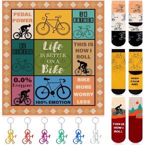 10 Pcs Bike Gifts Bicycle Cycling Blanket 3 Cycling Socks and 6 Bicycle Bottle Opener with Keychain for Men Women