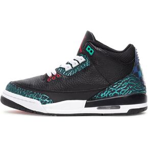 Air Jordan 3 Retro Big Kids' Shoes (FV5437-001, Black/Hyper Jade/White/Siren Red)