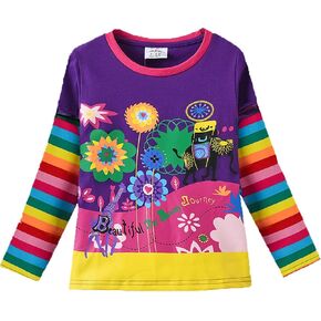 VIKITA Girls Shirts Winter Long Sleeve Rainbow Sleeve Tops for Daily Casual Wearing,2-12 Years