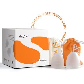 shefre® Reusable Menstrual Cups Set - BPA-Free Medical Grade Silicone Soft Period Cups | Feminine Hygiene | Tampon and Pad Alternative | Heavy & Light Flow | Starter Kit | Small & Large | 2 Count