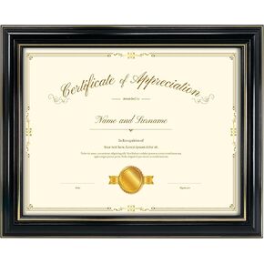 15x18 Document Frame for 11x14 Diploma/Certificate/Picture, Black Gold & Burgundy Color Includes Double Mat and UV Protection Acrylic (Black Over Gold Double Mat, 1-Pack)