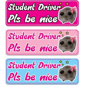 3-Pack Student Driver Magnet for Car - Girly Pink Funny Please Be Patient Reflective Magnetic Rookie Bumper Sticker Set - Removable Novice Safety Attention Sign for Girls - Weather-Resistant