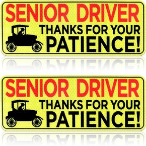 2pcs Senior Driver Car Magnet, Please Be Patient Magnet 10.24x3.94in Elderly Driver Sticker Car Magnet Sticker Reflective Magnetic Safety Sign for Car