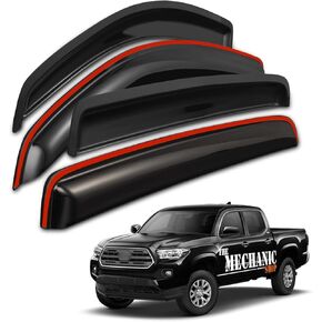 TMS in-Channel Side Window Rain Guards for 2016-2023 Toyota Tacoma with Double Cab Body Style, Gloss Black Window Deflectors Vent Visors