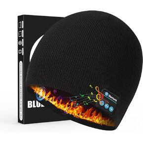 5.2 Bluetooth Beanie with Light, Music Hat with Headphones and Built-in Speaker Mic, USB Rechargeable 4 LED Warm Winter Hat for Fishing Working Jogging, Unique Christmas Birthday Gifts for Dad Mom