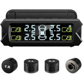 Tire Pressure Monitoring System,Trailer TPMS with 4 External Sensors, Tire Pressure Monitor System with Solar Charge,Real time Monitoring of tire Pressure with Color LCD Display, 0-87PSI for RV