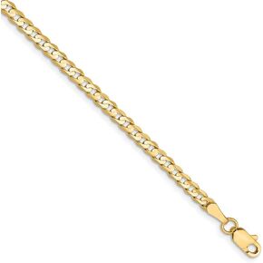 14k Yellow Gold 3mm Open Concave Curb Cuban Chain Necklace - with Secure Lobster Lock Clasp