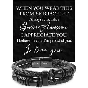 هدايا سوار TEEZWONDER للرجال، والأب - عيد الميلاد، هدايا عيد الميلاد له - سوار جلدي أسود مضفر بصف مزدوج in Kuwait