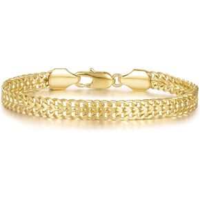 Gold Bracelets for Women Men Cuban Link Bracelet 14k Gold Chain Bracelet Dense Double-Row Design Fixed Sizes Men Bracelets Women’s Bracelet Ideal for Gifts 6.5, 7, 7.5, 8, 8.5in
