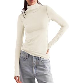 Ugerlov Women's Turtleneck Long Sleeve Shirts Fall Winter Basic Fitted Tops Slim Fit Layering Thermal Underwear Tops