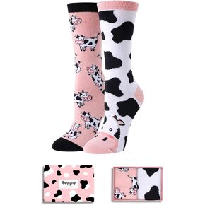 HAPPYPOP Cute Cow Print Socks - Cow Stuff Women Funny Cow Print Gifts Cow Gifts for Cow Lovers Teen Girls Mismatched Socks