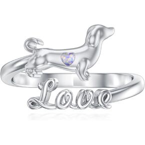 Dachshund Rings for Women 925 Sterling Silver Opal Dachshund Adjustable Rings Animal Dog Jewelry Gifts for Women Dog Lovers in Kuwait