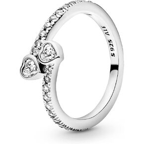 Pandora Two Sparkling Hearts Ring - The Ultimate Symbol of Love - Sterling Silver Ring for Women - Gift for Her - Sterling Silver with Clear Cubic Zirconia - Size 6