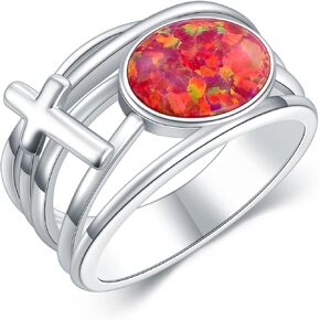 925 Sterling Silver Y2K Style Red Opal Rings Statement-rings Opal Jewelry Gifts for Women/Men(Ring Size 5-9)