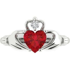 Clara Pucci 1.52ct Heart Cut Irish Celtic Claddagh Solitaire Simulated Red Ruby designer Modern Statement Ring Solid 14k White Gold