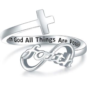 Faith Rings for Women 925 Sterling Silver – My Beloved, Wear This Cross Ring as a Symbol of Faith, Hope, and Love. A Gift of Encouragement and Strength, Wrapped in Divine Blessings. May It Remind You of My Eternal Love and Guide You on Your Journey (Infin