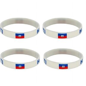 4 Haitian Flag Silicone Bracelets, Haiti Tourism Souvenirs, Outdoor Sports Elastic Wristbands, Sports Cheering Wristbands