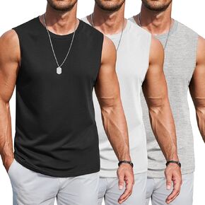 COOFANDY Mens Workout Tank Tops Cotton 3 Pack Soft Gym Muscle Shirt Sleeveless Classic T Shirts
