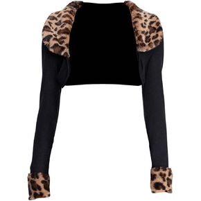 MakeMeChic Women's Cheetah Print Tops Y2K Cardigan Fuzzy Shrugs Open Front Long Sleeve Crop Tops