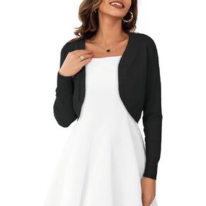 OmicGot Women's Long Sleeve Cropped Cardigan Sweaters Open Front Bolero Shrug for Dresses S-XL
