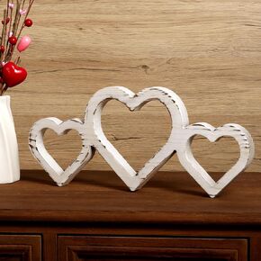 Valentines Day Decor, White Rustic Wooden Heart Table Decorations Sign, Farmhouse Freestanding Heart Shaped Valentines Decorations for the Home Family Table Décor Valentines Day Gifts