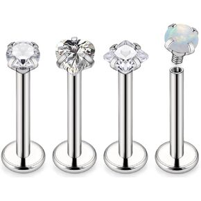Kridzisw 20G 18G 16G Titanium Nose Rings Studs Internally Threaded Hypoallergenic Implant Grade Surgical Steel Nose Studs Flat Back Cartilage Tragus Helix Earrings Piercing Jewelry for Sensitive Skin