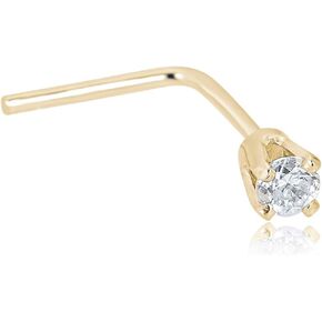 AVORA 14K Gold 0.02 CT (1.8mm) Diamond L-Shape Nose Ring Body Jewelry - 022 Gauge