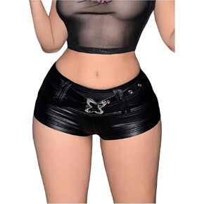 MakeMeChic Women's PU Leather Mini Shorts Skinny Fit Belted Y2K Straight Leg Shorts