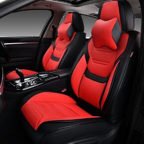 Black Car Seat Covers Full Set, Breathable Leather Automotive Front and Rear Seat Covers with Headrest, Waterproof Auto Seat Protectors Fit for Most Sedans SUV Pick-up Truck