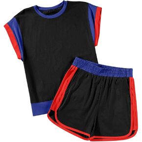 blibean Girls 2025 Summer Clothes Sets Kids Colorblock Matching Outfits Size 6-15 Years