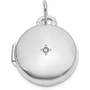 14k White Gold Polished Diamond 16mm Round Locket 16 mm x 17 mm (0.005 cttw, I1-I3 Clarity, I-J Color)