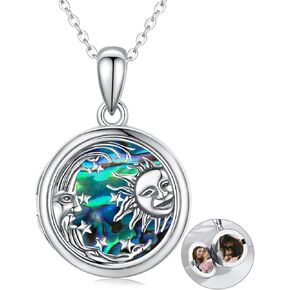 JUSTKIDSTOY Sun Moon Star Locket Necklace That Holds Pictures 925 Sterling Silver Vintage Photo Locket Pendant Necklace Oxidized Family Jewelry Gifts for Women Girls