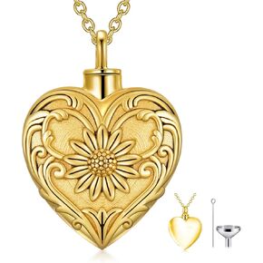 SOULMEET Flower Cremation Jewelry for Ashes, Silver/Gold Sunflower/Butterfly Urn Necklace for Ashes, Cherish Memories Cremation Locket Jewelry