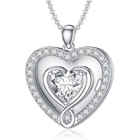 SOULMEET Personalized 10k 14k 18k White Gold 1 ct Moissanite/Diamond Locket That Holds Picture Diamond Photo Heart Locket Necklace Gift for Beloved Ones Mother Women Mens