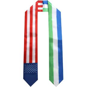 Sierra Leone National & USA Flag Graduation Stole Sash Scarf Double Sided International Student Graduation Decoration Item Gift