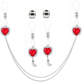 CZ Heart Non Piercing Nipple Noose Nipple Chains Fake Nipple Jewelry Adjustable Body Chains Non Pierced Body Jewelry for Women