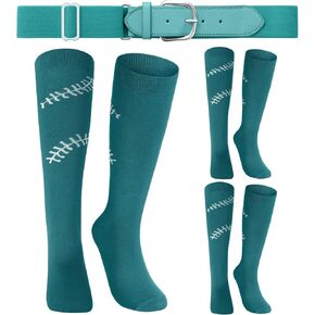 Suhine Softball Sock and Belt Combo 3 Softball Baseball Socks with Stitches Softball Belt for Youth & Adult Girls Boys
