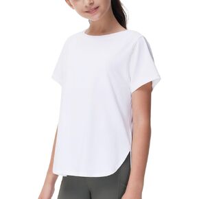 THE GYM PEOPLE Girl's Athletic Shirts Short Sleeve Workout Tops Kids Basic Tees with Side Slits