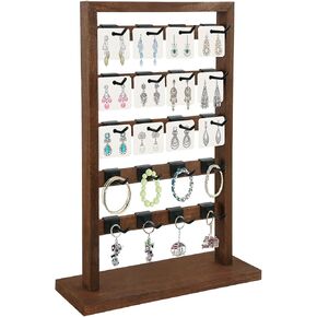 Earring Display Stands for Selling, Wooden Jewelry Display Rack with 20 Removable Hooks, 5-Tier Jewelry Organizer for Earring Cards, Necklaces, Bracelets, Keychains(Oak Color)