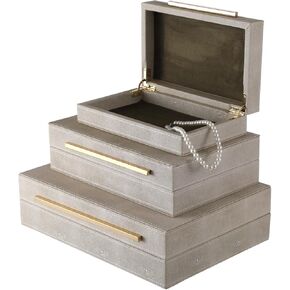 Faux Leather Decorative Jewelry Storage Boxes, Set of 3 Large Stackable Decorative Storage Boxes With Lids Storage Nesting Organizer for Home Decor