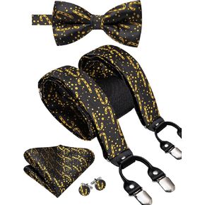 Dubulle Christmas Suspender and Bow Ties for Men Silk Xmas Color Brace with Pocket Square Cufflinks Set Party