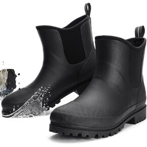 Furuian Men's Steel Toe Rain Boots Rubber Work Boots Chelsea Rain Boots Waterproof Ankle/Short Mud Boots for Men Non Slip Construction Boots Hunting Boots for Agriculture and Industrial Working