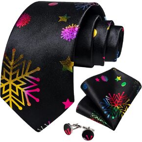DiBanGu Christmas Ties for Men Snowflake Neckties Handkerchief Formal Party Tie & Pocket Square Set Xmas Vocation