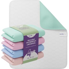 Incontinence Bed Pads - Reusable Waterproof Underpad Chair, Sofa and Mattress Protectors - Highly Absorbent, Machine Washable - for Children, Pets and Seniors (34x36 (Pack of 4), Blue)